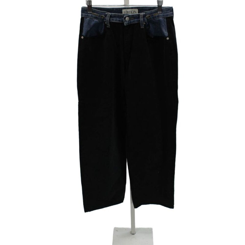 Edition Womens Straight Black High Rise Cotton Jeans Button Inseam 30 Size XS